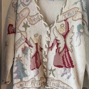 Stitches In Time Angels Peace Love Hope Button Cardigan Winter Knit Sweater  3X